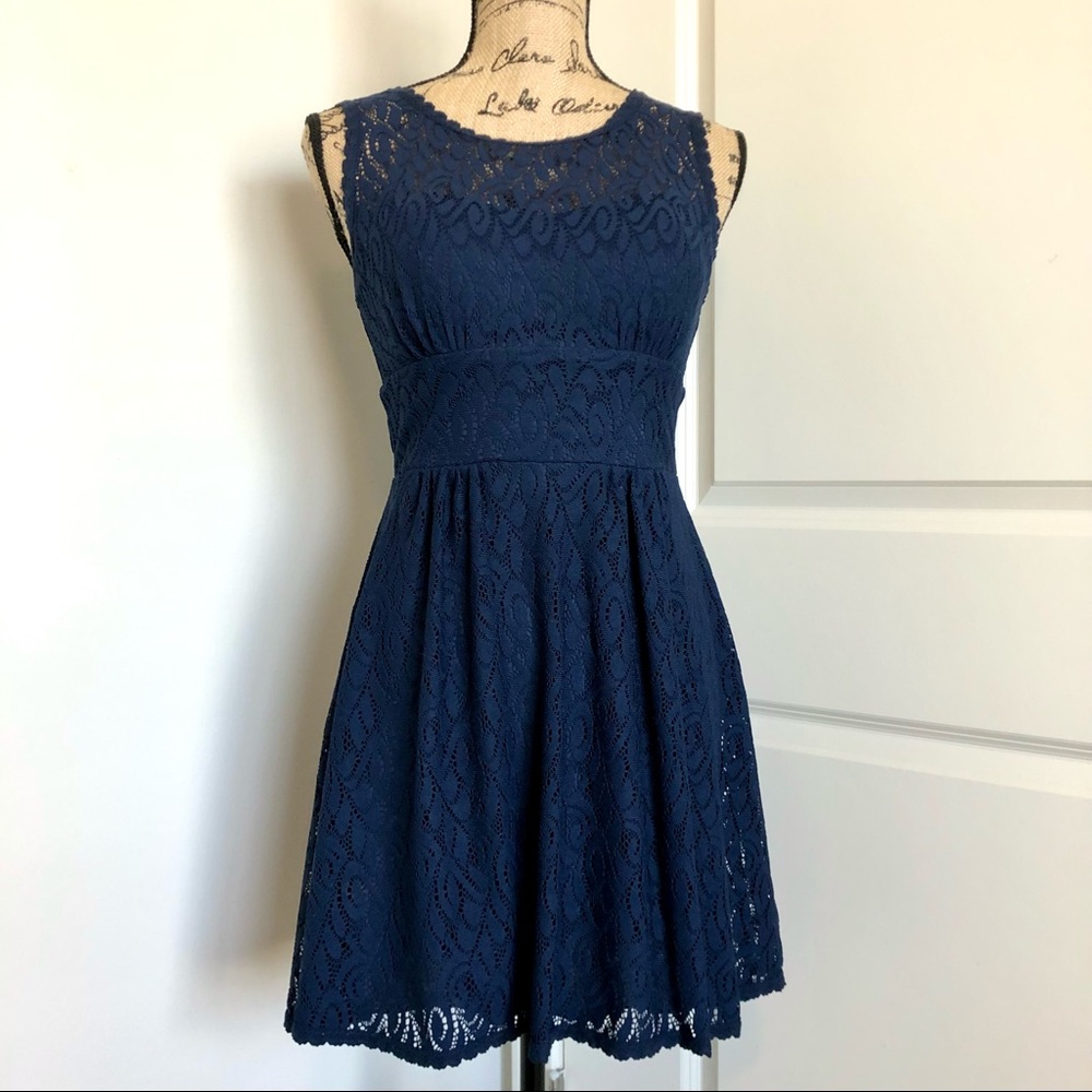 Navy Blue Lace/ Crochet Mini Dress